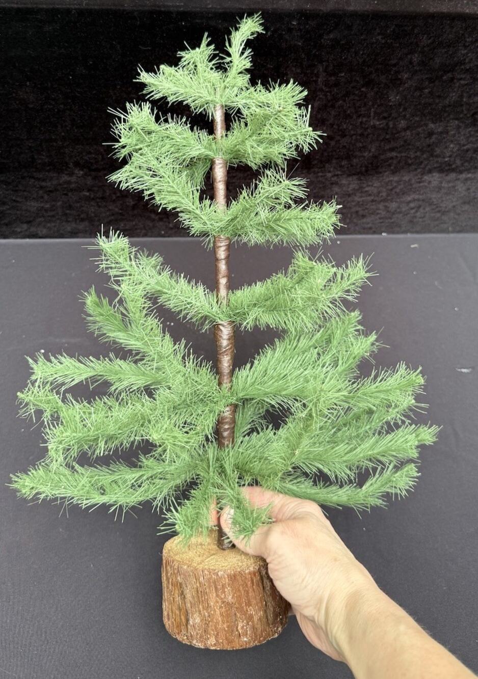 Hallmark Evergreen Christmas Miniature Ornament Tree 17" Wood Log Base Rustic